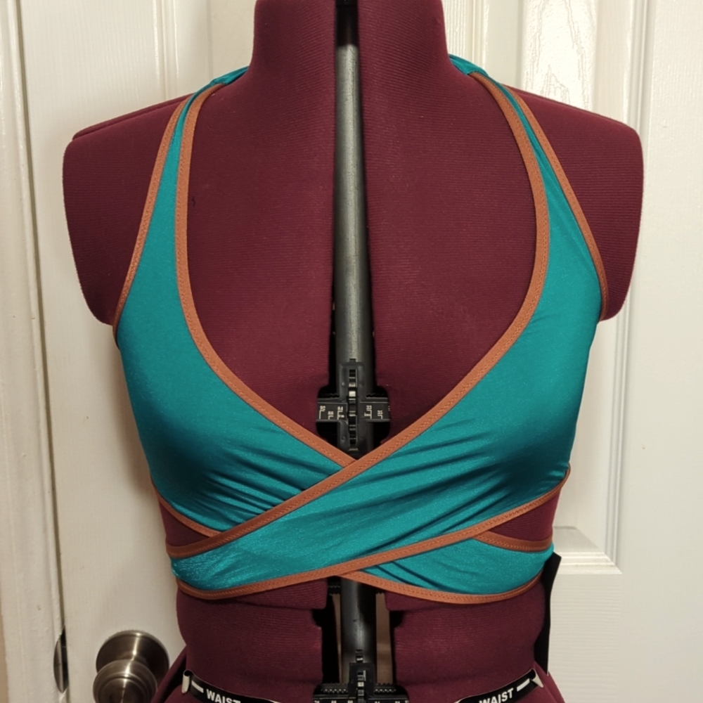Victoria's Secret criss cross teal and bronze bikini top
